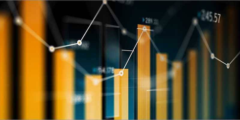 Digital bar chart with yellow bars and white connecting lines