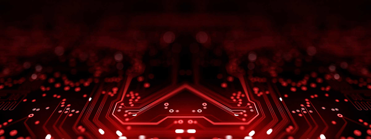 Closeup of a red microprocessor