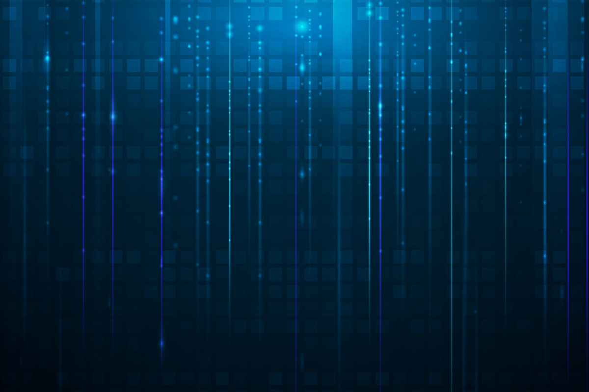 vertical rows of sparkles over a dark blue background with squares