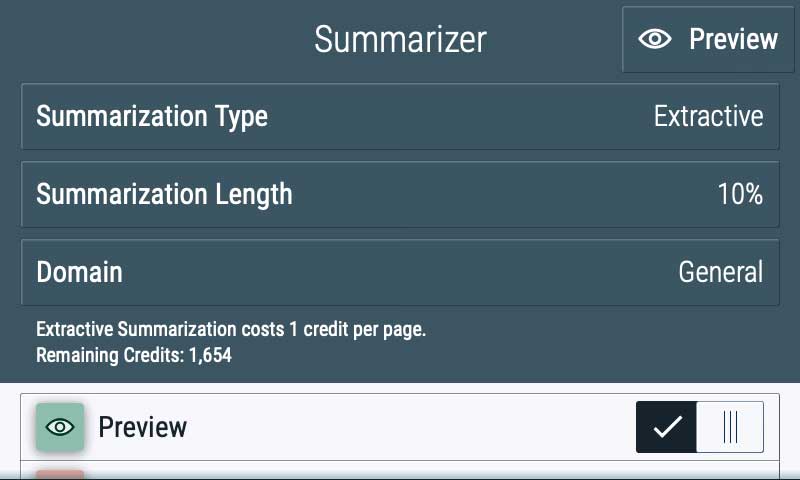 User interface of the Xerox Summarizer App - Select Summarization Type