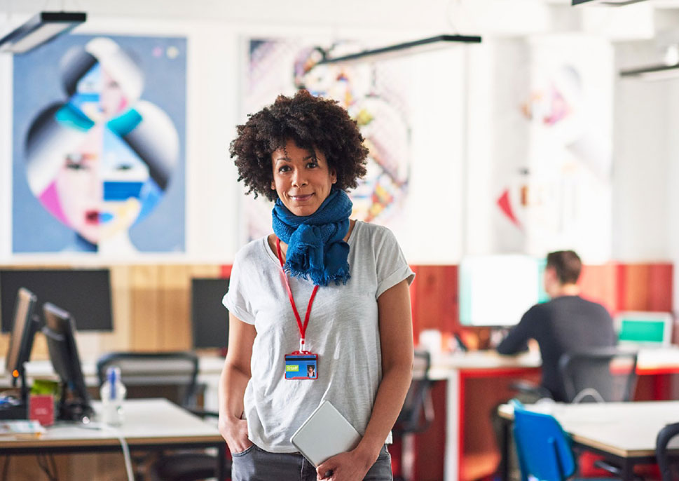 Teacher standing in classroom
